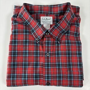LL Bean Mens Shirt 2XL TALL Red Plaid Cotton Traditional Fit Button Down L/S EUC